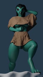 4k 9:16 absurd_res anthro ceylidh_(scoota) dracanine female hair hand_behind_head hi_res high-waist_skirt looking_at_viewer nipple_slip pubes purple_eyes scoota solo unintentional_exposure