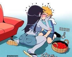 1boy 2girls adventure_time basket blush cartoon_network cherry comic comission finn_the_human flip_flops kissing marceline quavernsfw sandals small_breasts tagme thighs wholesome