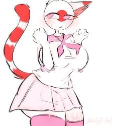 big_ass big_breasts cat_ears cat_tail countryhumans countryhumans_girl japan_(countryhumans) kak0yt0_chel large_breasts looking_away pink_accessory school_uniform shiny_skin shirt skirt striped_thighhighs thighhighs