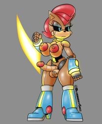 2022 5_fingers anthro archie_comics areola armwear balls big_areola big_balls big_breasts big_nipples big_penis black_nose black_sclera blue_eyes blue_glow blueberrygrizzly boots breasts brown_body chipmunk clothing collar curvy_figure eggman_logo energy_blade erect_nipples erection eyelashes fingers footwear futa_only futanari genitals glistening glistening_body glowing glowing_body glowing_collar glowing_eyes glowing_weapon grey_background ground_squirrel gynomorph hair half-closed_eyes hi_res high_heeled_boots high_heels hourglass_figure intersex joints legwear looking_away machine mammal mecha_sally melee_weapon metal metallic_body multicolored_body narrowed_eyes nipples nude penis princess red_hair robot robotization rodent royalty sally_acorn sciurid sega shaded simple_background solo solo_futa sonic_(series) sonic_the_hedgehog_(archie) sonic_the_hedgehog_(comics) sonic_the_hedgehog_(series) standing tan_body text thick_thighs transformation weapon wide_hips yellow_glow