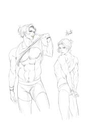 2boys boxers exposed_chest exposed_pecs gyro_zeppeli johnny_joestar jojo's_bizarre_adventure male male/male male_only muscular_male steel_ball_run