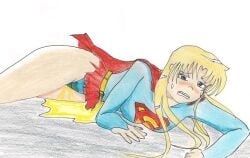 blue_panties dc dc_comics fallen_down goldenstorm incontinence kara_danvers omorashi panties peeing peeing_self puddle supergirl traditional_media_(artwork) urine_pool urine_puddle urine_stain urine_stream wetting wetting_self