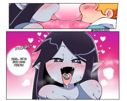 1boy 2girls adventure_time blush cartoon_network comic comission drool drool_string finn_the_human heart-shaped_pupils kissing marceline passionate quavernsfw saliva saliva_trail tagme text tongue