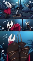 angry anthro anus ass ass_focus big_ass big_thighs blush breasts dat_ass dialogue embarrassed female hollow_knight hornet_(hollow_knight) huge_ass huge_thighs male protagonist_(hollow_knight) pussy pussy_juice rope tagme text thick_hips thick_thighs trap trapped wet_pussy zelles