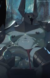 1boy balls bara bara_tits big_pecs big_penis gay green_penis grey_body helmet helmet_covering_face helmet_only horror_himbos huge_cock huge_pecs league_of_legends leaking_cum male male_only mordekaiser muscular muscular_male pecs penis precum riot_games sitting solo tagme