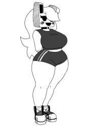 1girls anthro big_ass big_butt breasts bunny_ears cube_459_(geometry_dash) female female_only femgram geometry_dash gigantic_breasts gym_clothes pose white_body white_fur