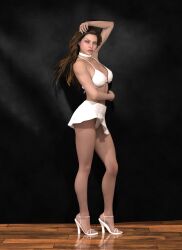 1girls 3d bra brown_hair high_heels horpheu original panties pantyshot skirt slave_estelle underwear white_bra white_panties white_skirt