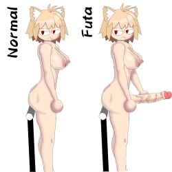 1futa 1girls animal_ears ball_hands balls big_ass big_breasts big_penis blonde_hair breasts erection featureless_hands female female_focus futa_focus futanari humanized humanoid humanoid_penis implied_penetration kemonomimi light-skinned_futanari light_skin melty_blood neco-arc neko nipples nude penis red_eyes solo standing tsukihime white_background white_body yellow_hair