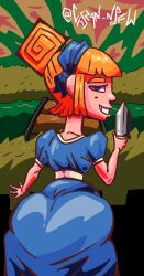 ass_focus big_ass chszan_chan clash_(series) clash_royale clothed clothed_female clothing dagger_duchess_(clash_royale) dress female female_only fully_clothed fully_clothed_female looking_at_viewer looking_back looking_back_at_viewer safe_for_work smile smiling solo solo_female supercell