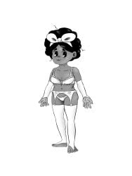 1girls a-pose afro animated artist_request barefoot black_and_white black_hair blush bow_ribbon bra curly_hair embarrassed_nude_female female_only garter_straps gif in_stars_and_time lace_trim lingerie looking_at_viewer mirabelle_(in_stars_and_time) panties pubic_hair pussy solo standing sweatdrop undressing white_background white_gloves white_legwear white_panties