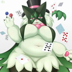 big_breasts breasts chubby female furry meowscarada pokemon shibaemonxsk thick_thighs wide_hips