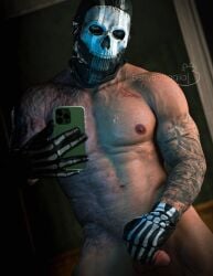 3d 3d_(artwork) bara bara_tiddies bara_tits barazoku beefy bettybattaglia biceps burn_scar call_of_duty call_of_duty_modern_warfare_2_(2022) daddy erection eye_contact male_only manly mask mask_only masked_male muscles muscular_male penis scars selfie simon_riley six_pack solo_male taking_photo taking_picture toned tough_guy