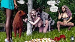 3d all_fours bondage canine canine_penis collar cuffs dog doggy_style female femsub gag gagged goditseb hanging_breasts high_heels humiliated humiliation masturbation mother_and_daughter mouth_gag mouth_ring nipples outdoors rape smartphone zoophilia