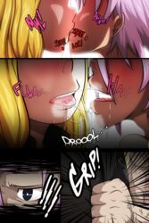 androgynous blonde_hair blush blush clothed_female_nude_male crona_(soul_eater) eyepatch feminine_male kissing kissing marie_mjolnir meteorreb0rn pink_hair shy soul_eater