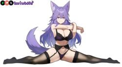 1girls ai_generated big_breasts big_breasts bra breasts breasts breasts breasts curvy cute dog_ears dog_girl doggirl female female female_focus female_only highres hips huge_boobs huge_breasts kemonomimi light_skin light_skinned_female lingerie long_hair patreon_username petgirl petite purple_ears purple_eyes purple_hair purple_tail splits stretching thick_thighs thighs tori toriwoofs watermark wavy_hair white_background white_skin white_skinned_female wide_hips wolf_ears