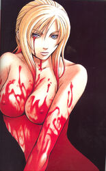 aya_brea big_breasts blonde_hair blood blue_eyes breasts dangergirlfan edit erect_nipples female female_focus female_only nipples official_art parasite parasite_eve pose posing short_hair solo