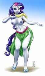 1girls anthro dancer dancer_outfit flower_in_hair friendship_is_magic grass_skirt hula hula_skirt lei my_little_pony nipples nude nude_female pia-sama purple_hair rarity_(mlp) sandals smooth_skin topless topless_female unicorn_horn