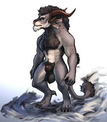 1male 4_ears abs absurd_res animal_genitalia anthro armpit_hair ball_tuft balls ballsack big_balls blue_eyes body_fur body_hair charr chest_hair chest_tuft claws digital_media_(artwork) ear_piercing ear_ring facial_piercing felid feline fully_sheathed fur guild guild_wars hair hairy_male hi_res horns leonine leonine_tail male male_only mammal mane masculine mature_male multi_ear muscular muscular_male nose_piercing nose_ring nude nude_male pecs penis penis_tip piercing pubes pubic_hair scar scrotum septum_piercing sheath simple_background smooth_fur solo tail testicles tuft vateo video_games wars