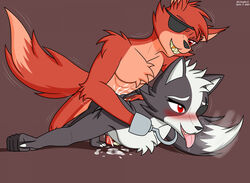 2boys abs all_fours anal anal_sex anthro athletic athletic_anthro athletic_male biped blush bodily_fluids breath canid canine canis cheek_tuft claws crossover cum cum_in_ass cum_inside cum_on_ground digital_media_(artwork) dipstick_tail doggy_style duo dustin_c english_text eye_patch eyewear eyewear_only facial_tuft feet finger_claws fingers five_nights_at_freddy's fox foxy_(fnaf) from_behind_position fur gay gay_sex genital_fluids gold_(metal) gold_tooth grey_body grey_fur hand_on_back head_tuft hook hook_hand male male/male male_penetrated male_penetrating male_penetrating_male mammal movement_lines multicolored_tail nintendo nude open_mouth panting pecs penetration pirate red_body red_eyes red_fox red_fur sex sharp_teeth signature simple_background smile star_fox teeth teeth_showing text toe_claws tongue tongue_out tuft video_games white_body white_fur wolf wolf_o'donnell