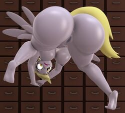 3d_(artwork) amber_eyes anus areola ass bent_over big_butt blonde_hair breasts bubble_butt cross-eyed derp_eyes derpy_hooves digital_media_(artwork) drawers equid equine feet female friendship_is_magic genitals hair hasbro hi_res humanoid_feet lazy_work_horse mammal my_little_pony nipples nude pegasus pussy solo straight_hair underboob wings