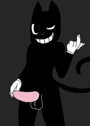 1boy anthro big_balls big_eyes black_eyes black_fur black_nose cartoon_cat cartoony cat cat_ears cat_humanoid cat_tail claws feline_penis furry gay huge_cock male male_only naughty_face naughty_smile pink_penis riskaver_(artist) seductive_smile showing_penis trevor_henderson white_eyes white_gloves yaoi