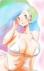 1girls bikini blue_hair friendship_is_magic green_hair huge_breasts humanized micro_bikini mrlncon multicolored_hair my_little_pony pink_eyes princess_celestia_(mlp) purple_hair royalty smooth_skin voluptuous