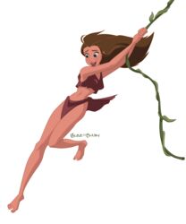 1girls blue_eyes brown_hair disney female_only jane_porter jungle_girl loincloth long_hair medium_breasts sole_female solo solo_female swinging tarzan_(1999_film) two_piece vine_swing