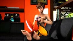 1girls 3d animated areolae blizzard_entertainment breasts brown_hair cameltoe curvy dashie116 erect_nipples feet female no_sound overwatch partially_nude red_nails short_hair sitting smile sofa solo source_filmmaker straight tracer video_games video yellow_eyes