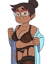 1girls accurate_art_style bbw big_breasts camila_noceda chubby dark-skinned_female dark_skin disney disney_channel drpizzaboi1 female female_only garter_belt garter_straps glasses hair_bun latina lingerie looking_at_viewer mature_female milf mother nipples_visible_through_clothing plump robe sexually_suggestive solo solo_female straight_hair the_owl_house thick_thighs