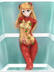 1futa asuka_langley_sohryu blush bodysuit breasts censor_bar censored clothing futa_only futanari human light-skinned_futanari light_skin long_hair neon_genesis_evangelion orange_hair pilot_suit plugsuit rebuild_of_evangelion see-through see-through_clothing small_breasts solo tagme test_plugsuit