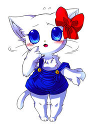 1girls anthro big_breasts blue_eyes blush breasts cute feline female female_only furry hello_kitty hello_kitty_(character) hello_kitty_(series) kitty_white looking_at_viewer overalls sanrio seiryu_keita solo straight_hair tagme tearing_up white_background white_fur