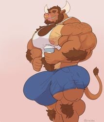 abs ball_hair beard biceps big_muscles bovine brown_fur brown_hair bull bull_tail chest_hair cow cow_boy cow_tail crocobu facial_hair foreskin furry furry_only hairy hairy_arms hairy_balls hairy_chest hairy_legs hairy_male happy_trail horns huge_bulge hyper hyper_balls hyper_bulge hyper_genitalia hyper_muscles hyper_penis hyper_testicles leg_hair looking_at_viewer male male_focus male_only muscle muscles muscular muscular_arms muscular_back muscular_legs muscular_male muscular_thighs naked naked_male nipples nude nude_male pecs pierced_ears pierced_nose piercing precum precum_drip precum_string pubic_hair shorts shower showering smile smiling smiling_at_viewer sweat sweating sweating_profusely sweaty sweaty_balls sweaty_body sweaty_penis tail tan_fur tank_top tight_clothing veins veiny_muscles veiny_penis wet wet_body