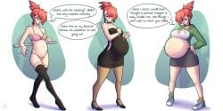 1girls arawaffle belly belly_expansion big_belly black_dress bra cartoon_network comic female foster's_home_for_imaginary_friends frankie_foster green_jacket huge_belly human milf pale_skin panties pregnancy_progression pregnant red_hair sequence spontaneous_pregnancy