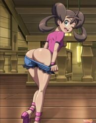 animated ass ass_shake back bouncing_ass brown_hair bubble_butt dagger_(artist) dat_ass exposed_ass female female_only green_eyes human jean_shorts legs legs_together mooning nintendo open_mouth pokemon pokemon_xy presenting presenting_ass presenting_hindquarters pulled_by_self reit shauna_(pokemon) shorts shorts_pull solo solo_female tan_skin undressing wink