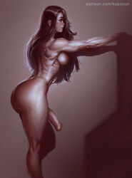 1futa abs areolae ass back_muscles big_ass big_penis breasts futa_only futanari human intersex kupocun light_skin long_hair muscles muscular muscular_futanari nipples nude pale_skin penis side_view solo standing