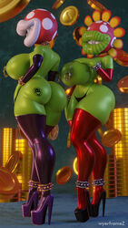 2girls 3d anthro ass big_ass big_breasts big_lips blender breasts clothing elbow_gloves fat_ass female genderswap green_body high_heels huge_ass huge_breasts huge_lips hyper_bimbo hyper_lips mario_(series) nipples panties petey_piranha pierced_nipples pinup piranha_plant platform_heels pose rule_63 sharp_teeth skimpy smile stockings super_mario_sunshine thick_lips thighhighs topless wyerframez