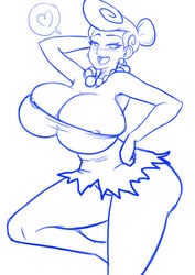 1girls hanna-barbera huge_breasts line_art milf monochrome solo solo_female tagme the_flintstones wilma_flintstone witchking00