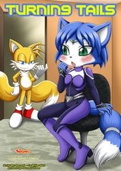 anthro bbmbbf blush comic cover_page crossover female furry krystal male mobius_unleashed nintendo palcomix palcomix_comics sega sonic_(series) star_fox tails turning_tails_(comic)