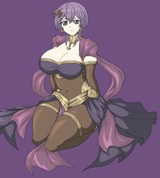 1girls alternate_breast_size alternate_costume belly bernadetta_von_varley big_breasts bodystocking breasts brown_eyes cape cleavage earrings female fire_emblem fire_emblem:_three_houses fire_emblem_heroes grey_eyes jewelry large_breasts laying_down looking_at_viewer medium_hair navel nintendo post-timeskip purple_background purple_hair short_hair simple_background smile smiling solo someeffinpanda tharja_(fire_emblem)_(cosplay) thick_thighs transparent_clothing voluptuous wide_hips