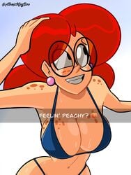 1girls alternate_version_available artist_name ass atomickingboo big_breasts bikini bikini_bottom bikini_top bra breasts ear_piercing earrings female female_only freckles glasses hips legs long_hair nerd original_character panties piercing red_hair solo swimsuit terra_mandrile thick thick_thighs thighs upper_body voluptuous watermark wide_hips