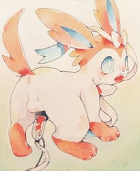 anus balls blue_eyes bodily_fluids cum eeveelution erection feral fur genital_fluids genitals hi_res machine male male_only male_sylveon milking_machine multicolored_body multicolored_fur nintendo open_mouth penile penis penis_milking pokémon_(species) pokemon simple_background solo sweat sylveon trem_trrn video_games