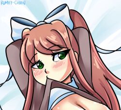 blush doki_doki_literature_club female green_eyes long_hair long_sleeves monika_(doki_doki_literature_club) rumay-chian