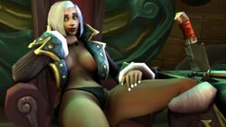 1girls 3d art big_breasts black_panties blizzard_entertainment bob_cut dark_skin female green_eyes human_(warcraft) human_(world_of_warcraft) looking_at_viewer panties sitting smile source_filmmaker tarisha_(terk2) terk2 warcraft white_hair world_of_warcraft