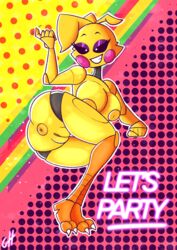 1girls 2_toes 2d 2d_(artwork) 5_fingers animatronic areolae artist_logo artist_signature ass ass_focus asshole beckoning big_breasts blush breasts butt chicken colorful_background english english_text eyebrows eyelashes female female_focus female_only five_nights_at_freddy's five_nights_at_freddy's_2 grimnightxxx large_breasts lying_on_side nipples nude nude_female pink_background pussy robot robot_girl smile sole_female solo solo_focus taunting teeth teeth_showing text toy_chica_(eroticphobia) toy_chica_(fnaf) vagina white_eyes yellow_background yellow_body