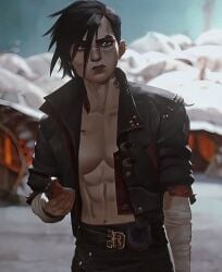 arcane buff fit jacket league_of_legends shirtless vi violet