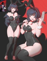 1girls big_thighs black_bunny_ears black_bunnysuit black_hair blood blood_on_face bottom_heavy breasts bunny_ears bunny_girl bunnysuit cleavage collar deadlock exposed_breasts fangs feet female female_only gun hourglass_figure leotard medium_breasts mina_(deadlock) navel pacpoi red_eyes shiny_skin short_hair sitting slim_waist solo solo_female standing stirrup_legwear thick thick_thighs thigh_gap thighhighs thighs tight_clothing toes umbrella valve vampire vampire_girl weapon wide_hips