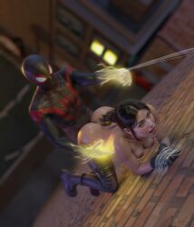 1girls1boy ai_assisted all_fours kate_bishop marvel marvel_cinematic_universe marvel_comics miles_morales powers wall webb zafitna