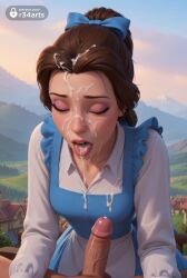 1boy 1boy1girl 1girls after_fellatio ai_generated apron artist_name beauty_and_the_beast_(1991_film) belle_(beauty_and_the_beast) blue_bow blue_dress bow breasts brown_hair closed_eyes clothed_female_nude_male cum cum_in_mouth cum_on_body cum_on_breasts cum_on_clothes cum_on_hair cum_on_tongue disney disney_princess dress erection eyeshadow facial female gumroad_username hairbow hi_res lips lipstick long_hair long_sleeves makeup mascara mole mole_under_eye nose open_mouth outdoors patreon_logo patreon_username penis ponytail pov r34arts shirt solo_focus straight tongue tongue_out twitter_logo uncensored veins veiny_penis walt_disney watermark web_address white_shirt