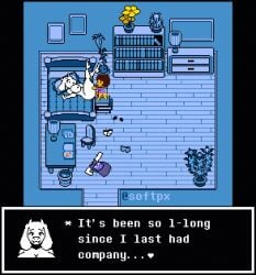 accurate_art_style animated bedroom breasts frisk frisk_(undertale) goat house human human_on_anthro lore mother older_female penis pixel_animation pixelated softpx toriel undertale undertale_(series) younger_male