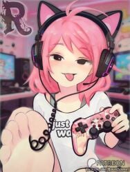 ai_generated barefoot chibi chibi_style cute cute_expression cute_face cute_female cute_girl feet feet_fetish feet_up foot_fetish foot_play footjob_tease gamer gamer_girl kawaii looking_at_viewer oc original original_art original_artwork original_character pink_hair rogueserpent showing_feet showing_off_feet sole_female soles toes tongue_out tounge_out